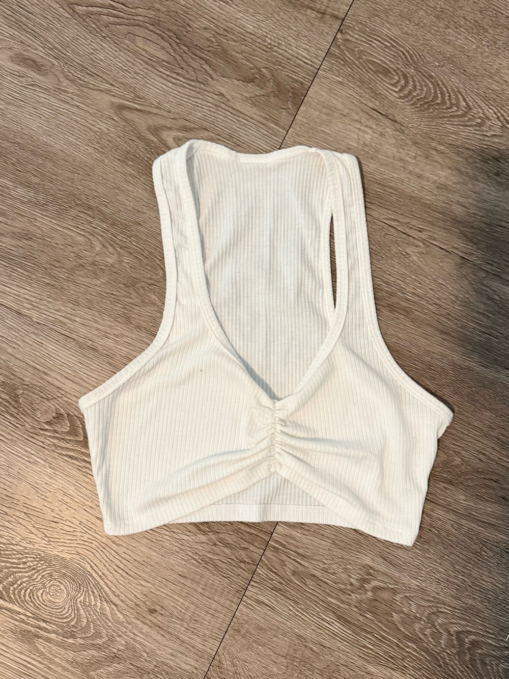 Bombshell Sportswear White Ribbed Racerback Butterfly Crop Top